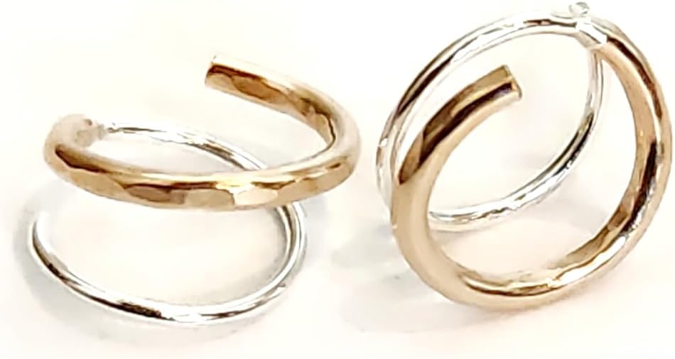 Handmade TINY Huggie Mixed Metal Twist Loop Earrings Double Hoop for Single Piercing Sterling Silver & Gold Earrings Spiral Illusion Gifts for Women