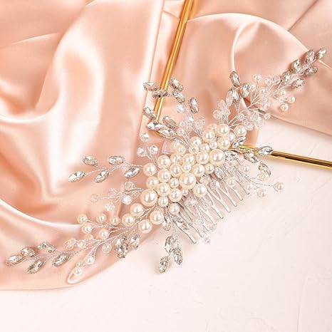 Hair Comb, Wedding Crystal Rhinestone Headpiece, Pearls Rhinstone Headband, Silver Bride Hair Accessory for BridesHair Comb, Wedding Crystal Rhinestone Headpiece, Pearls Rhinstone Headband, Silver Bride Hair Accessory for Brides