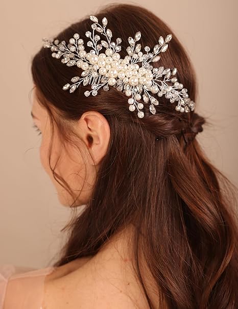Hair Comb, Wedding Crystal Rhinestone Headpiece, Pearls Rhinstone Headband, Silver Bride Hair Accessory for BridesHair Comb, Wedding Crystal Rhinestone Headpiece, Pearls Rhinstone Headband, Silver Bride Hair Accessory for Brides