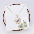Forget-Me-Not and Queen Anne's Lace Pressed Wildflower Necklace | Birth Month Real Flower Necklace | Gold/Silver Pressed Flower Jewelry | Personalized Handmade Jewelry