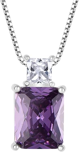 STARCHENIE Princess/Emerald Cut Birthstone Pendant Necklace for Women 925 Sterling Silver Birthday Anniversary Jewelry Gifts