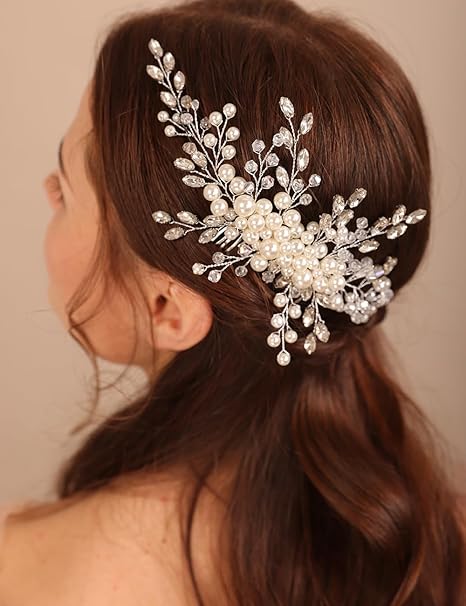 Hair Comb, Wedding Crystal Rhinestone Headpiece, Pearls Rhinstone Headband, Silver Bride Hair Accessory for BridesHair Comb, Wedding Crystal Rhinestone Headpiece, Pearls Rhinstone Headband, Silver Bride Hair Accessory for Brides