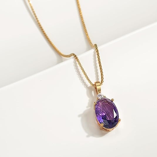 HOPE LOVE SHINE Amethyst Necklace Gift for Women - February Birthstone Jewelry - 18K Gold Plated Spiritual Pendant - Elegant Women's Jewelry Gift for Birthday, Anniversary & More (18+2-inch)