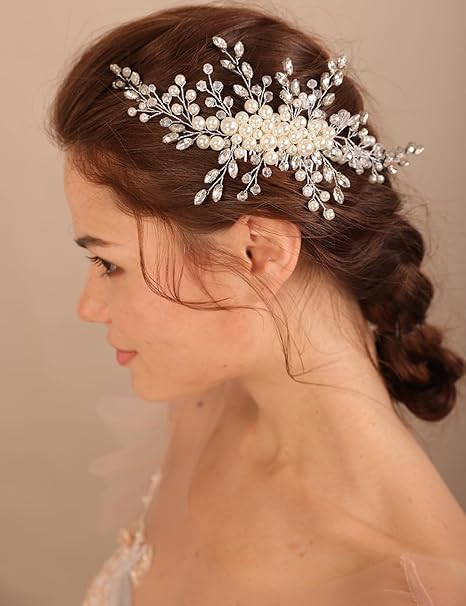 Hair Comb, Wedding Crystal Rhinestone Headpiece, Pearls Rhinstone Headband, Silver Bride Hair Accessory for BridesHair Comb, Wedding Crystal Rhinestone Headpiece, Pearls Rhinstone Headband, Silver Bride Hair Accessory for Brides