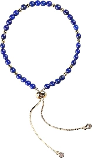 Natural Lapis Lazuli Bracelet with 14K Gold Beads, Handmade Blue Gemstone Beads, Elegant Stone Beaded Gold Plated Bracelets for Women, Unisex Adjustable Jewelry Gifts