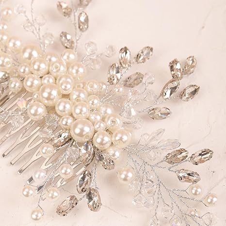 Hair Comb, Wedding Crystal Rhinestone Headpiece, Pearls Rhinstone Headband, Silver Bride Hair Accessory for BridesHair Comb, Wedding Crystal Rhinestone Headpiece, Pearls Rhinstone Headband, Silver Bride Hair Accessory for Brides