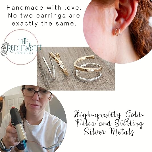 Handmade TINY Huggie Mixed Metal Twist Loop Earrings Double Hoop for Single Piercing Sterling Silver & Gold Earrings Spiral Illusion Gifts for Women