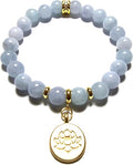 Lotus Flower Healing Crystal Stretch Bracelet with Gold Accents, 8 MM Beads, Handmade in USA