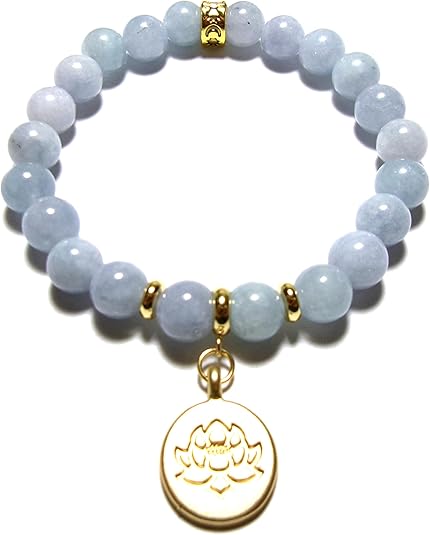 Lotus Flower Healing Crystal Stretch Bracelet with Gold Accents, 8 MM Beads, Handmade in USA