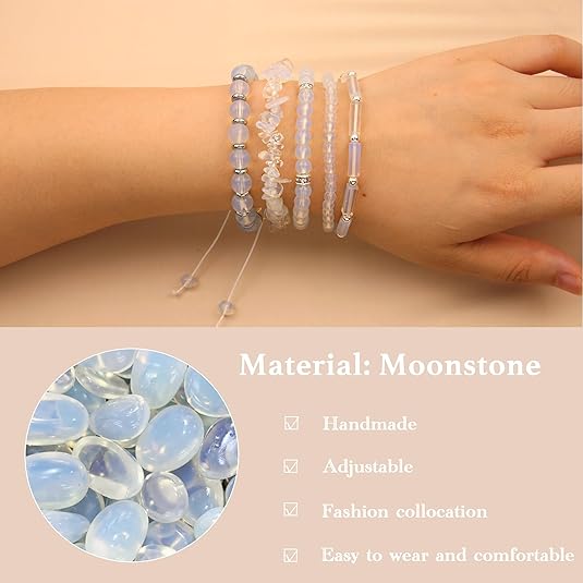 5Pcs Healing Crystal Bracelet for Women Men, Handmade Adjustable Gemstone Bracelets Beaded Reiki Energ Bracelet Set Jewelry Gifts for Women Men