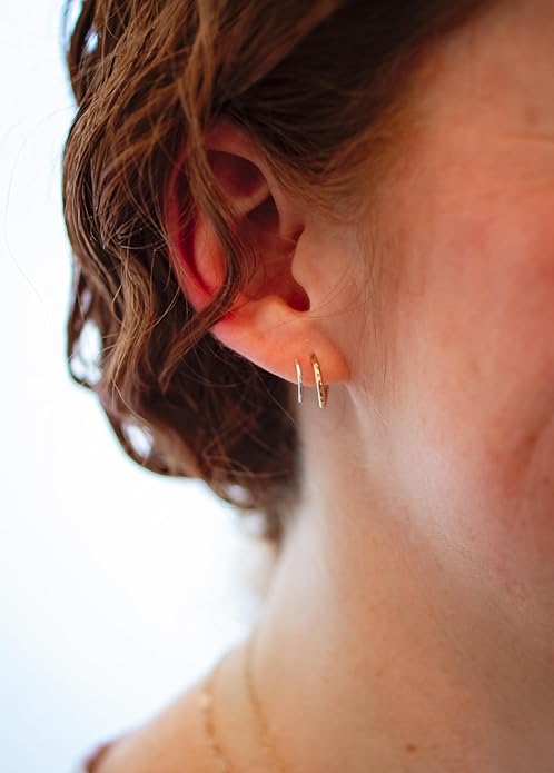 Handmade TINY Huggie Mixed Metal Twist Loop Earrings Double Hoop for Single Piercing Sterling Silver & Gold Earrings Spiral Illusion Gifts for Women