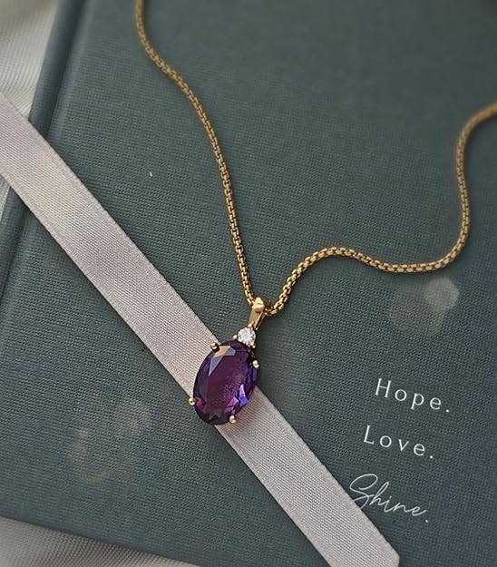 HOPE LOVE SHINE Amethyst Necklace Gift for Women - February Birthstone Jewelry - 18K Gold Plated Spiritual Pendant - Elegant Women's Jewelry Gift for Birthday, Anniversary & More (18+2-inch)
