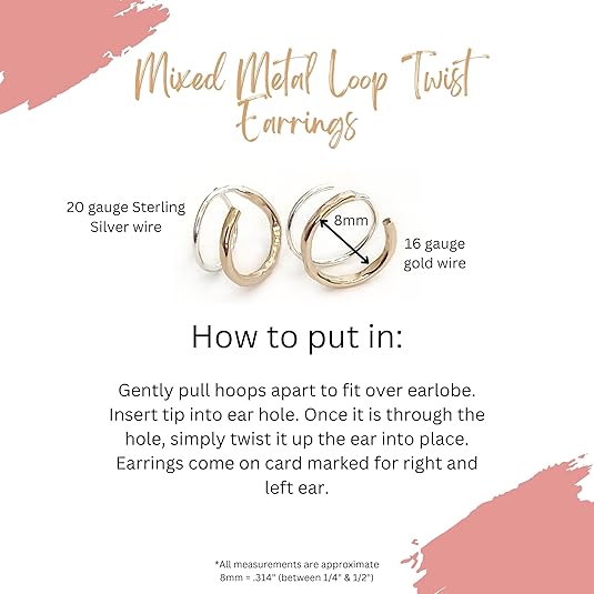 Handmade TINY Huggie Mixed Metal Twist Loop Earrings Double Hoop for Single Piercing Sterling Silver & Gold Earrings Spiral Illusion Gifts for Women