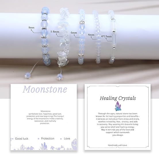 5Pcs Healing Crystal Bracelet for Women Men, Handmade Adjustable Gemstone Bracelets Beaded Reiki Energ Bracelet Set Jewelry Gifts for Women Men