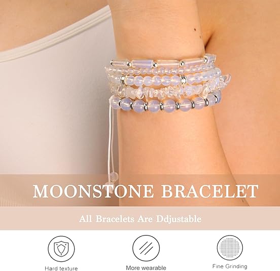 5Pcs Healing Crystal Bracelet for Women Men, Handmade Adjustable Gemstone Bracelets Beaded Reiki Energ Bracelet Set Jewelry Gifts for Women Men