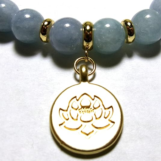 Lotus Flower Healing Crystal Stretch Bracelet with Gold Accents, 8 MM Beads, Handmade in USA