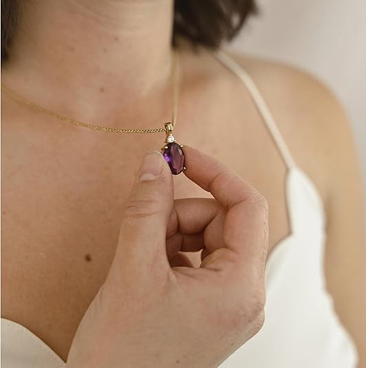 HOPE LOVE SHINE Amethyst Necklace Gift for Women - February Birthstone Jewelry - 18K Gold Plated Spiritual Pendant - Elegant Women's Jewelry Gift for Birthday, Anniversary & More (18+2-inch)