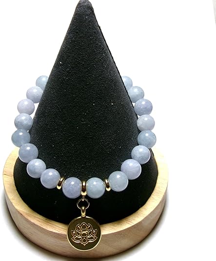 Lotus Flower Healing Crystal Stretch Bracelet with Gold Accents, 8 MM Beads, Handmade in USA