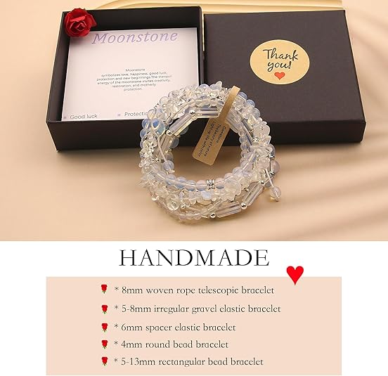 5Pcs Healing Crystal Bracelet for Women Men, Handmade Adjustable Gemstone Bracelets Beaded Reiki Energ Bracelet Set Jewelry Gifts for Women Men