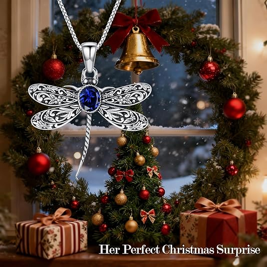 Vintage Dragonfly Necklace for Women 925 Sterling Silver, Oval Birthstone Dragonfly Pendant Boho Jewelry Birthday Gift for Her, Mom, Grandma